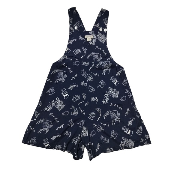Express Pants - Vintage 90's Y2K Express Women's Navy Blue Paris French Theme Romper Size XS